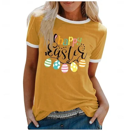 Women's T shirt Tee Graphic Letter Weekend Easter Black White Yellow Print Short Sleeve Fashion Round Neck Regular Fit Summer
