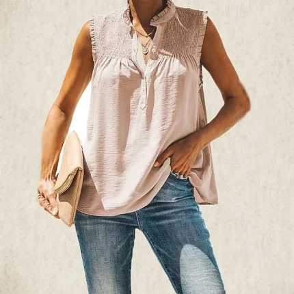 Tank Women's Black White Pink Solid Color Ruched Street Daily Fashion V Neck S