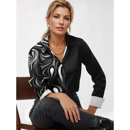 Women's Shirt Blouse Graphic Casual Black Red Green Button Print Long Sleeve Fashion Shirt Collar Regular Fit Spring & Fall