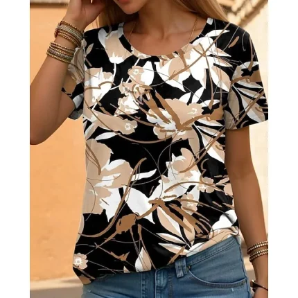 Women's T shirt Tee Floral Casual Holiday Pink Blue Green Print Short Sleeve Fashion Crew Neck Regular Fit Summer