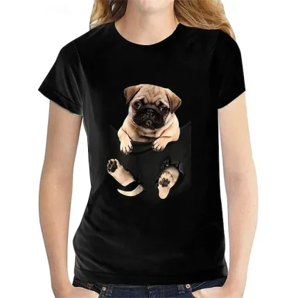 Women's T shirt Tee Cat Dog Daily Weekend Black White Ivory Print Short Sleeve Fashion Funny Round Neck Regular Fit Spring & Summer