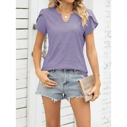 T shirt Tee Women's Black White Pink Plain Cut Out Street Daily Fashion V Neck Regular Fit S