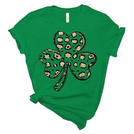 Women's T shirt Tee Cotton Leopard Shamrock St.Patrick's Day Holiday Green Print Short Sleeve Classic Crew Neck Leopard Shamrock Shirt St Patricks Day Shirt St. Patrick’s Day Shirt Loose Fit All