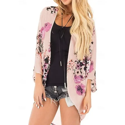Women's Shirt Shrugs Floral Leopard Casual Holiday Black Light Green Pink Print Long Sleeve Fashion V Neck Regular Fit Spring & Summer