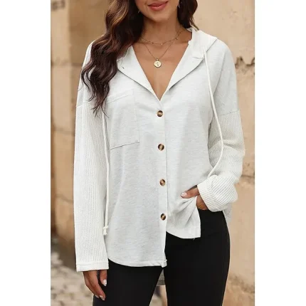 Women's Black White Yellow Plain Button Pocket Drawstring Street Casual Active Fashion Hooded Regular Fit S