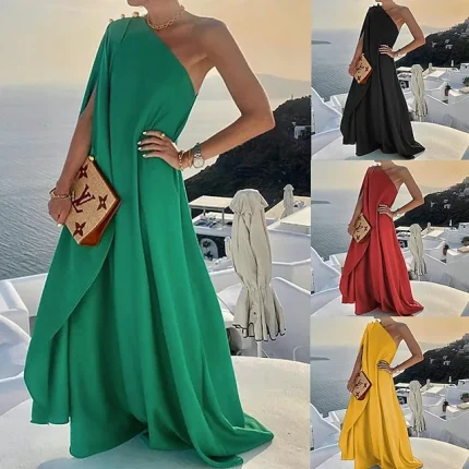 Women's Party Dress Holiday Dress Swing Dress Long Dress Maxi Dress Black Pink Red Sleeveless Pure Color Cold Shoulder Summer Spring Fall One Shoulder Party Party Birthday Evening Party S M L XL