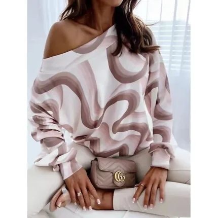 Women's Shirt Blouse Graphic Casual Black White Pink Print Long Sleeve Daily Basic Off Shoulder Regular Fit Fall & Winter