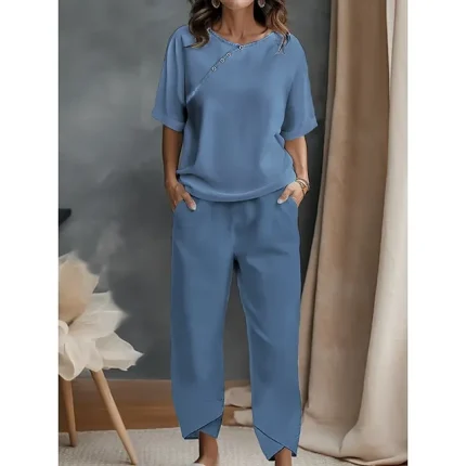 Women's Shirt Pants Sets Solid Color Black White Red Print Casual Daily Daily Basic Round Neck Regular Fit Fall & Winter