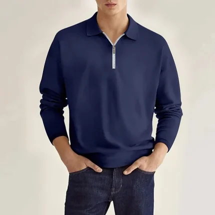 Men's Polo Shirt Zip Polo Outdoor Casual Lapel Quarter Zip Long Sleeve Fashion Basic Solid / Plain Color Quarter Zip Spring & Fall Regular Fit Black White Wine Dark Navy Blue Sky Blue Polo Shirt